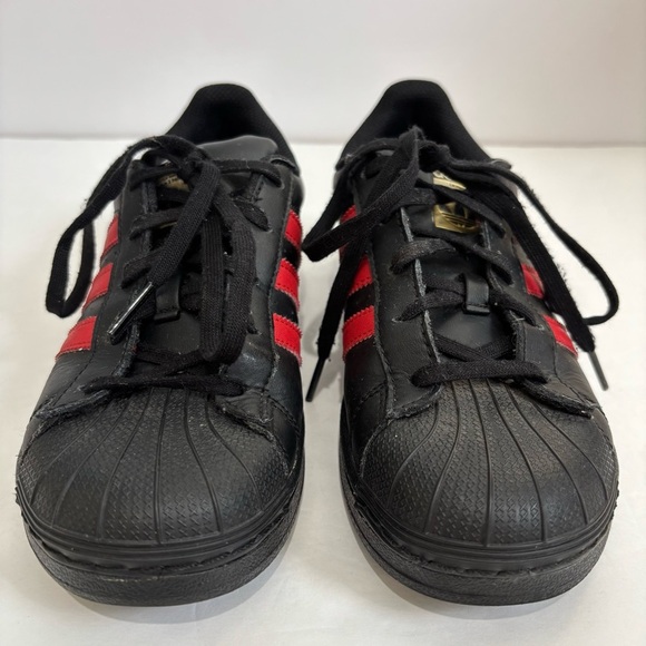Adidas Superstar II Shoes Kids Black Red Stripe Classic Lace Up Casual Sneakers - Picture 5 of 12